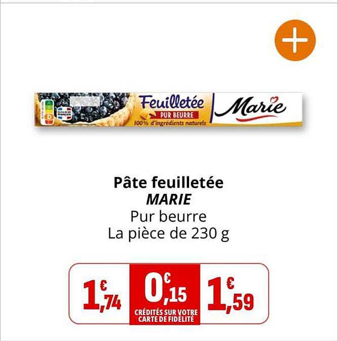 Pâte feuilletée MARIE Pur beurre La pièce de 230 g