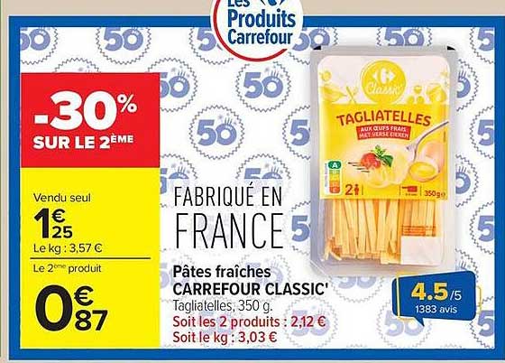 Pâtes fraîches CARREFOUR CLASSIC’ Tagliatelles, 350 g