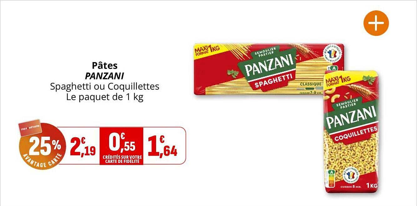 Pâtes PANZANI Spaghetti ou Coquillettes Le paquet de 1 kg