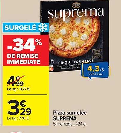 Pizza surgelée SUPREMA 5 Fromaggi, 424 g.