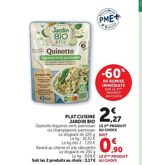 PLAT CUISINE JARDIN BIO Quinotto légumes verts parmesan ou champignons parmesan