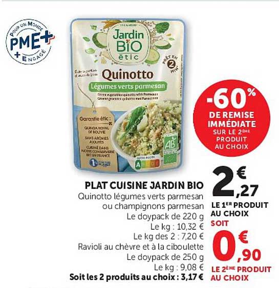 PLAT CUISINE JARDIN BIO Quिनotto légumes verts parmesan ou champignons parmesan