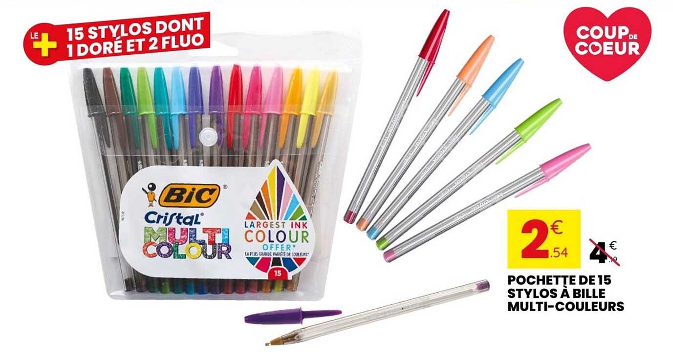 POCHETTE DE 15 STYLOS À BILLE MULTI-COULEURS
