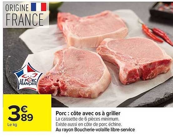 Porc : côte avec os à griller