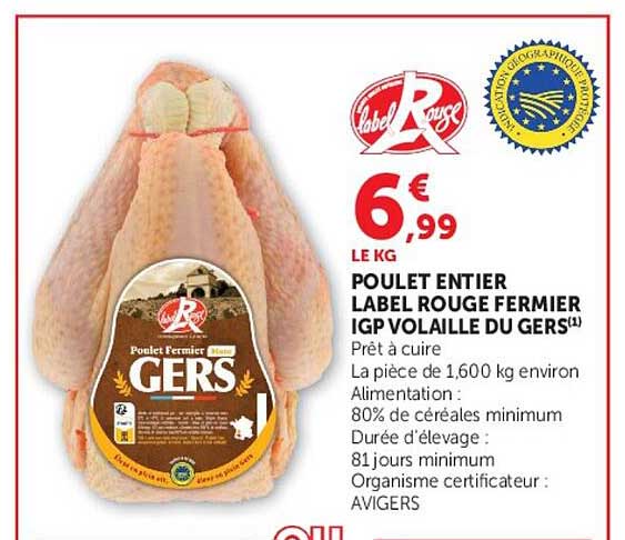 POULET ENTIER LABEL ROUGE FERMIER IGP VOLAILLE DU GERS