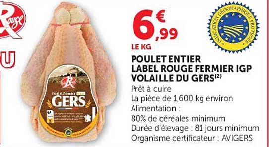 POULET ENTIER LABEL ROUGE FERMIER IGP VOLAILLE DU GERS