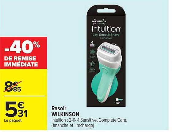 Rasoir WILKINSON Intuition : 2-IN-1 Sensitive, Complete Care, (1 manche et 1 recharge)
