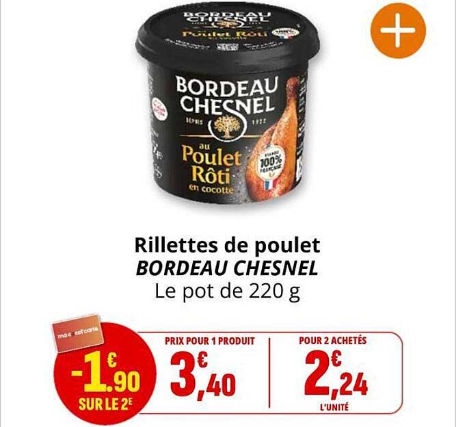 Rillettes de poulet BORDEAU CHESNEL Le pot de 220 g