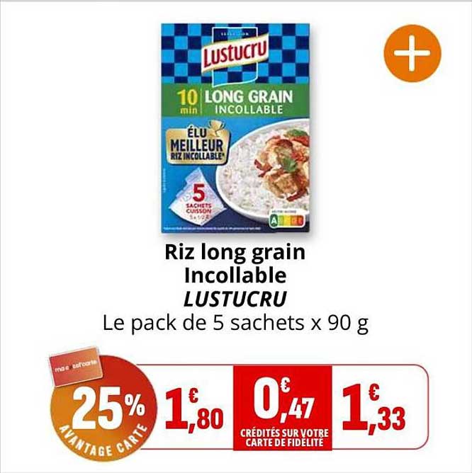 Riz long grain Incollable LUSTUCRU Le pack de 5 sachets x 90 g