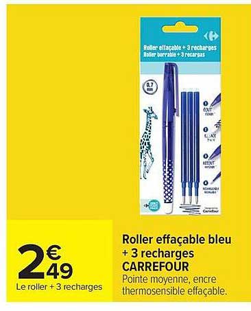 Roller effacable bleu + 3 recharges CARREFOUR