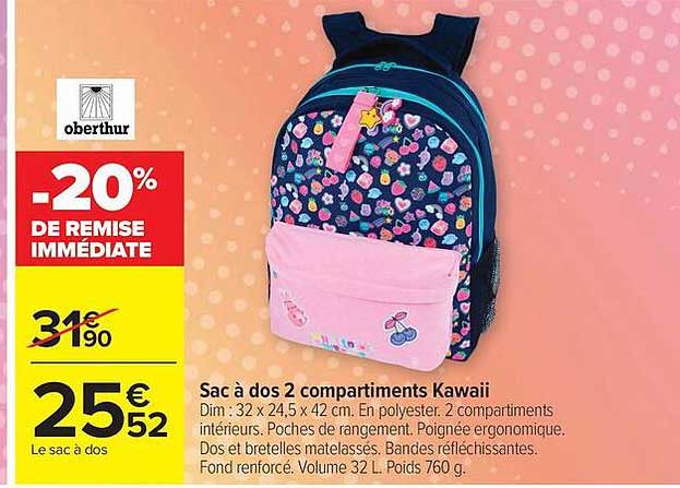 Sac à dos 2 compartiments Kawaii