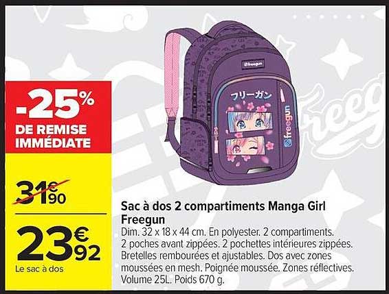 Sac à dos 2 compartiments Manga Girl Freegun