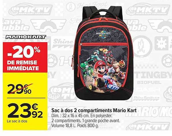 Sac à dos 2 compartiments Mario Kart