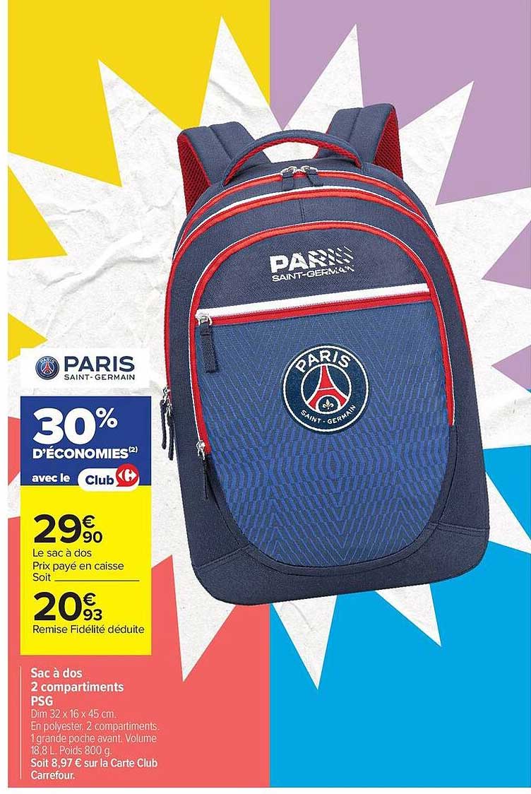 Sac à dos 2 compartiments PSG