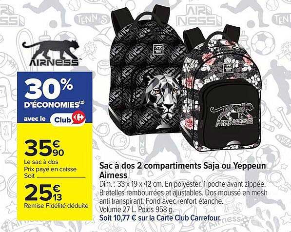 Sac à dos 2 compartiments Saja ou Yeppeun, Airness
