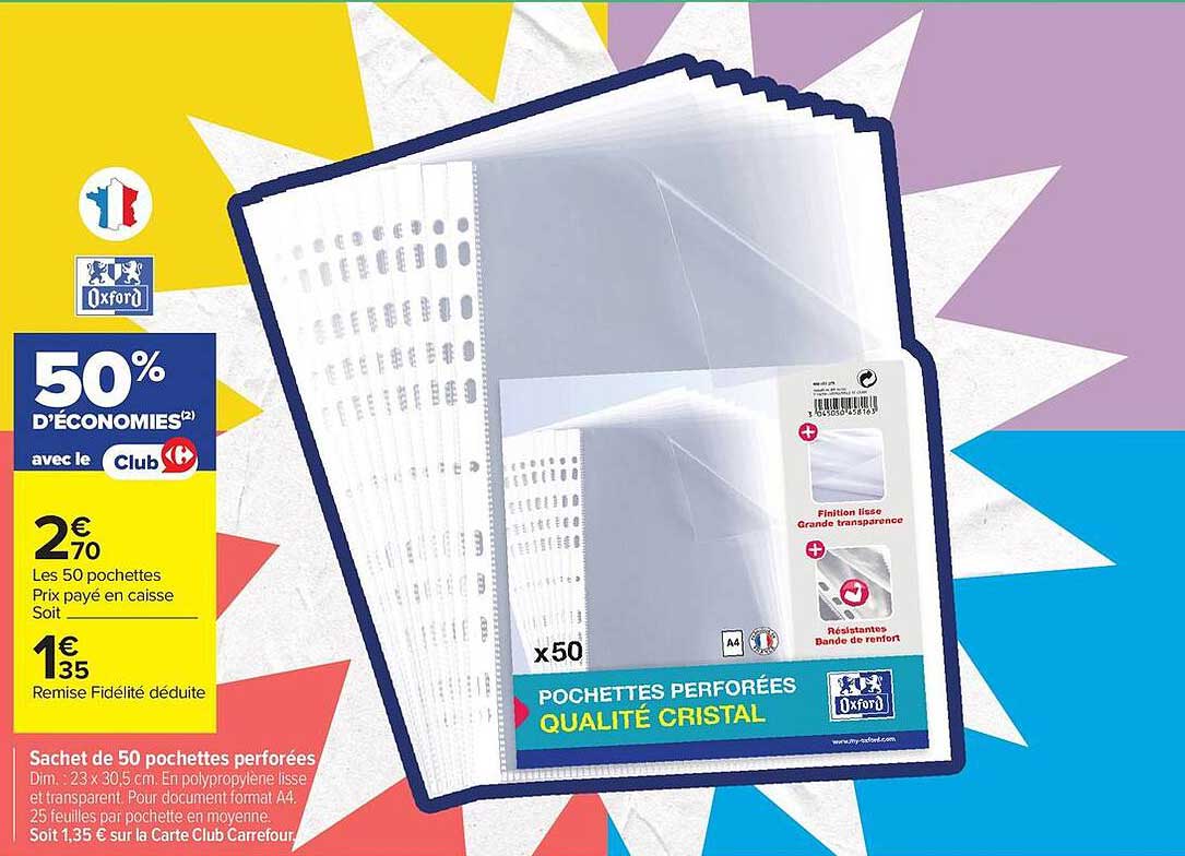 Sachet de 50 pochettes perforées