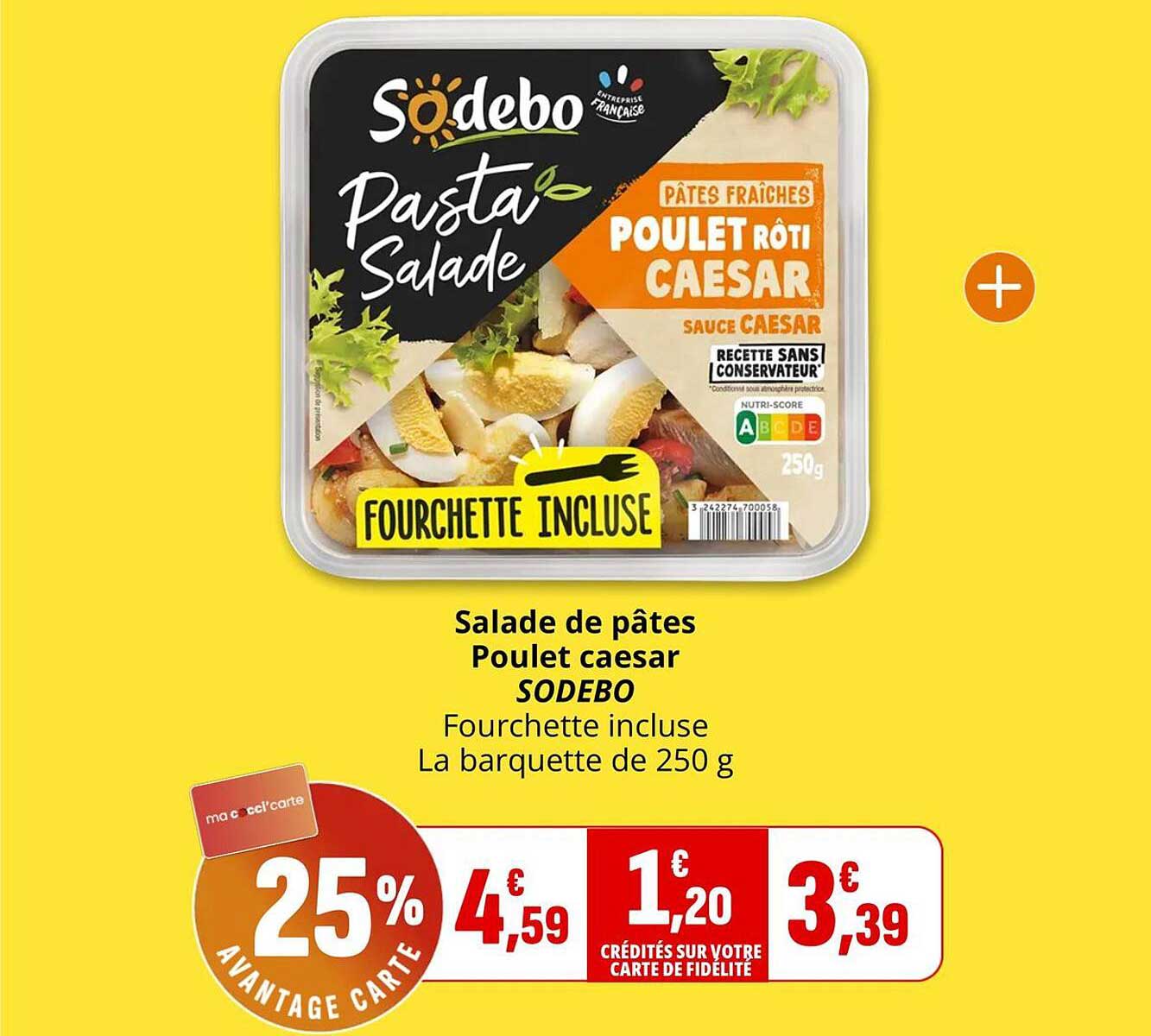 Salade de pâtes Poulet caesar SODEBO - Fourchette incluse - La barquette de 250 g