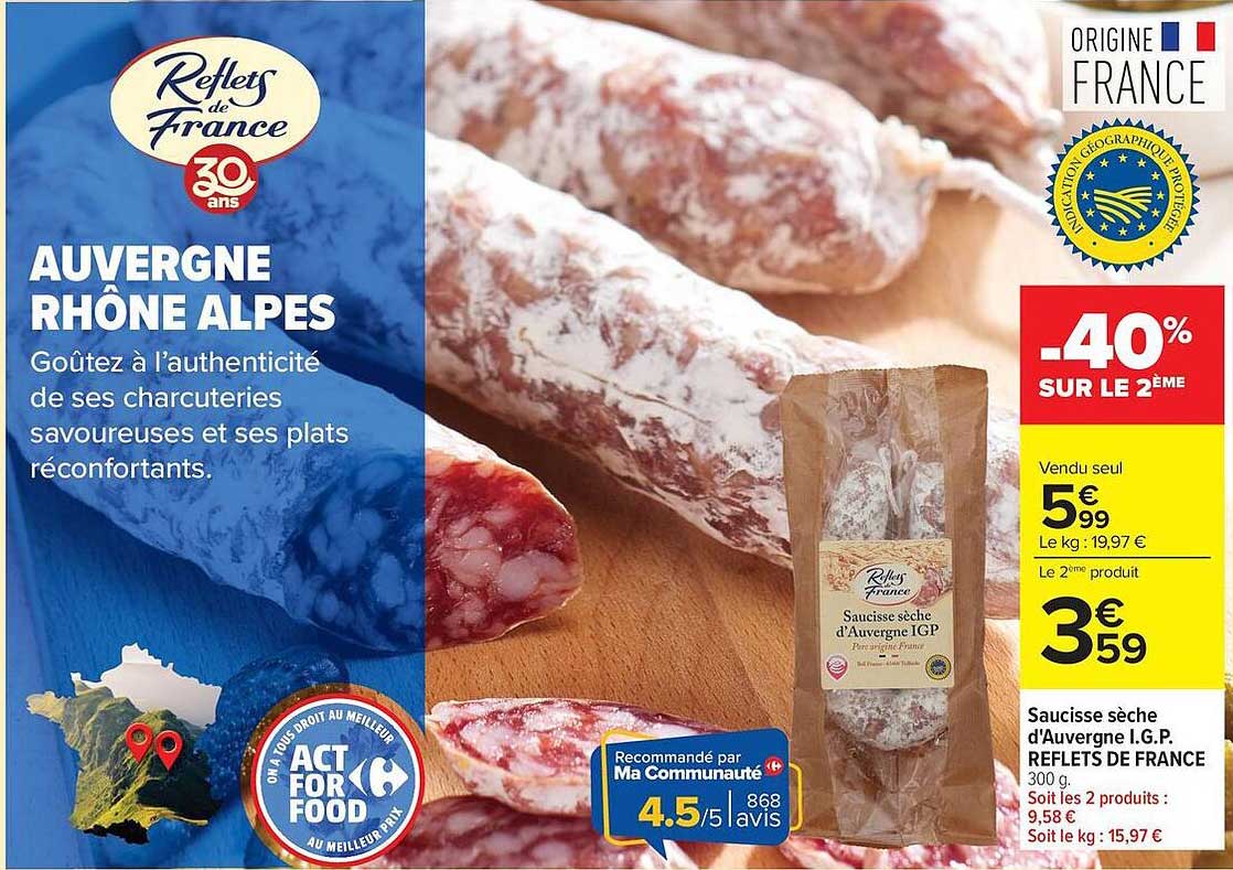 Saucisse sèche d'Auvergne I.G.P. REFLETS DE FRANCE