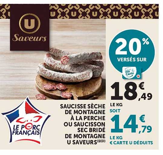 SAUCISSE SÈCHE DE MONTAGNE À LA PERCHE OU SAUCISSON SÈC BRIDÉ DE MONTAGNE U SAVEURS (1)D