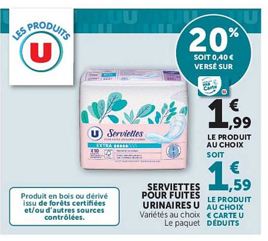 SERVIETTES POUR FUITES URINAIRES U