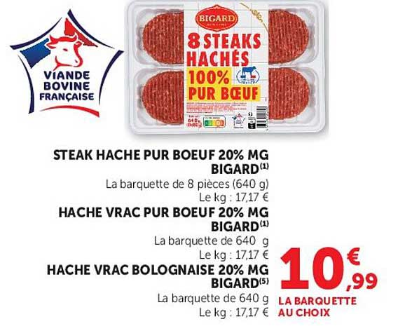STEAK HACHÉ PUR BOEUF 20% MG BIGARD