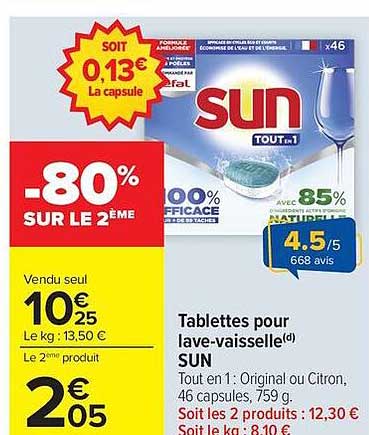 Tablettes pour lave-vaisselle SUN