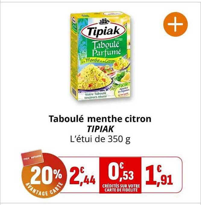 Taboulé menthe citron TIPIAK L'étui de 350 g