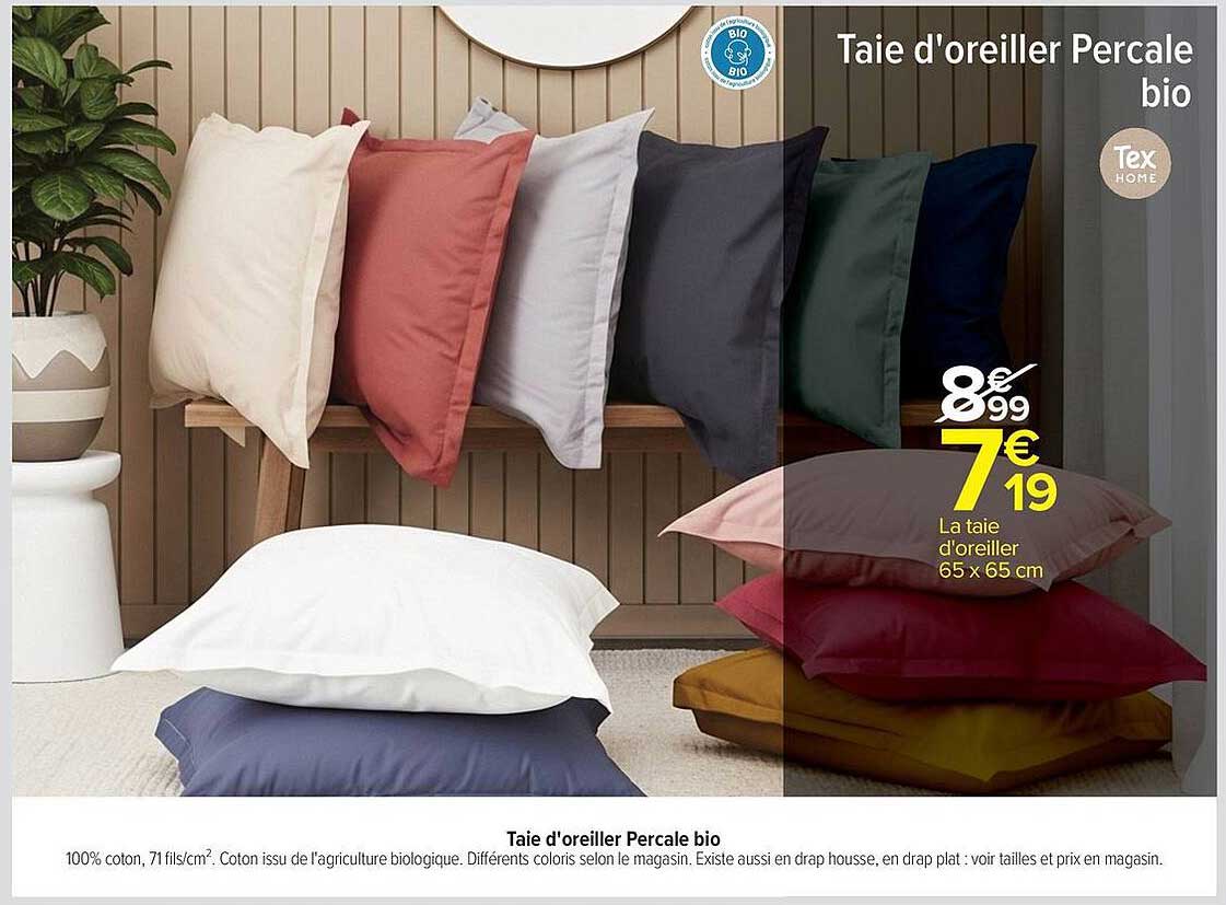 Taie d'oreiller Percale bio