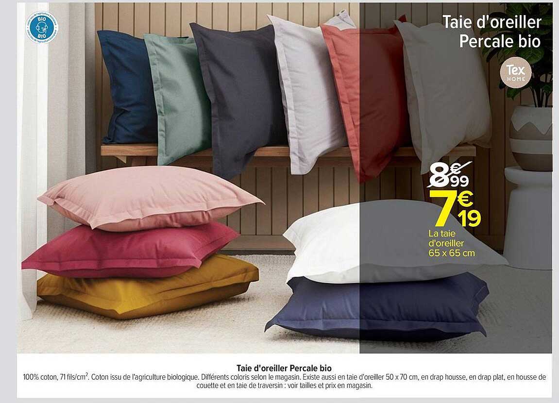 Taie d'oreiller Percale bio