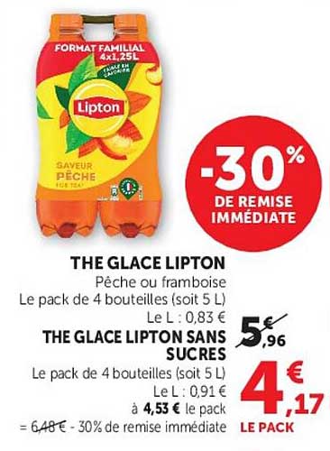 THE GLACE LIPTON Pêche ou framboise