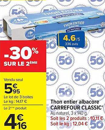 Thon entier albacore CARREFOUR CLASSIC'