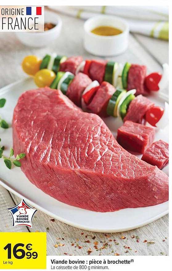 Viande bovine : pièce à brochette(f)