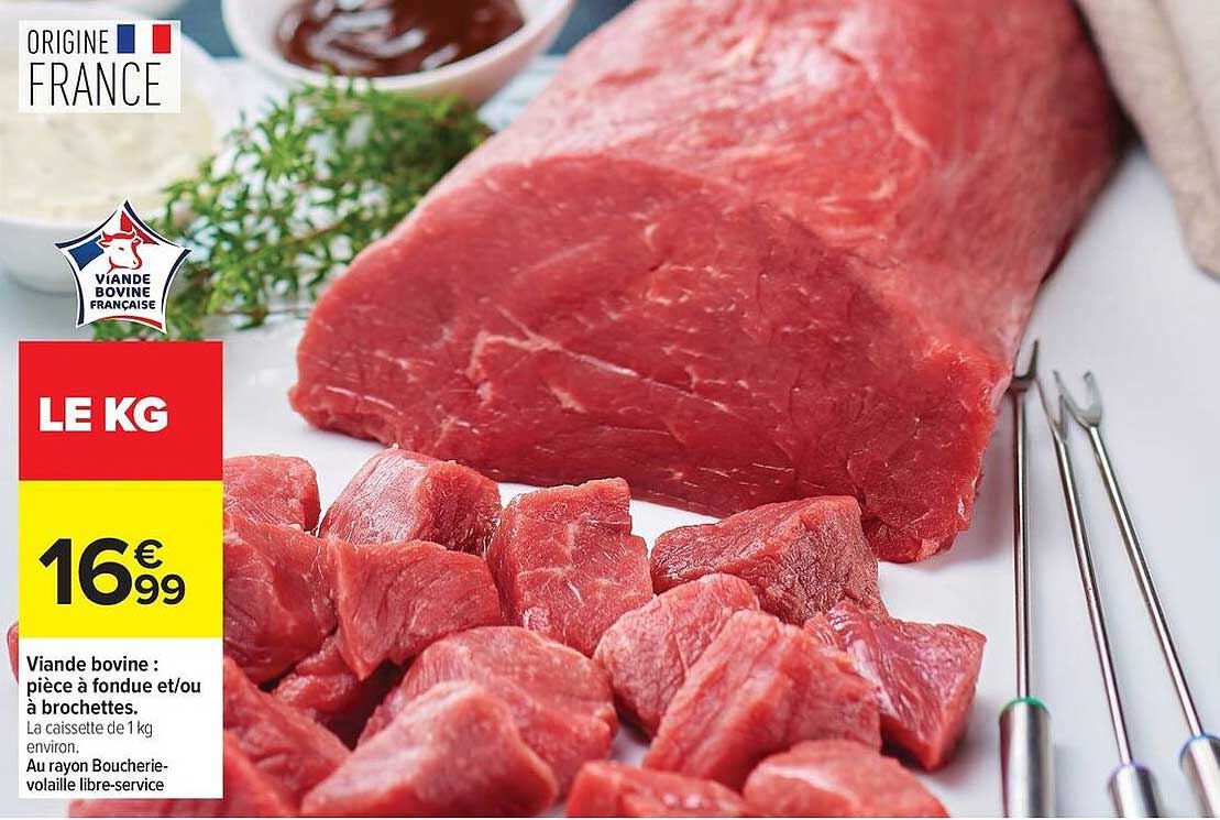 Viande bovine : pièce à fondue et/ou à brochettes.