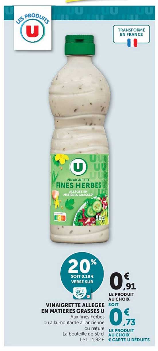 VINAIGRETTE ALLEGEE EN MATIERES GRASSES U