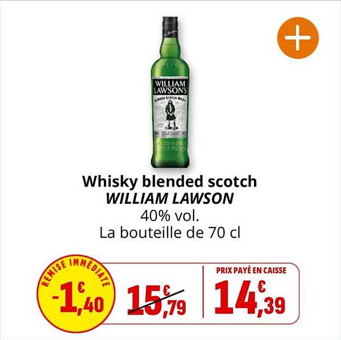 Whisky blended scotch WILLIAM LAWSON 40% vol. La bouteille de 70 cl