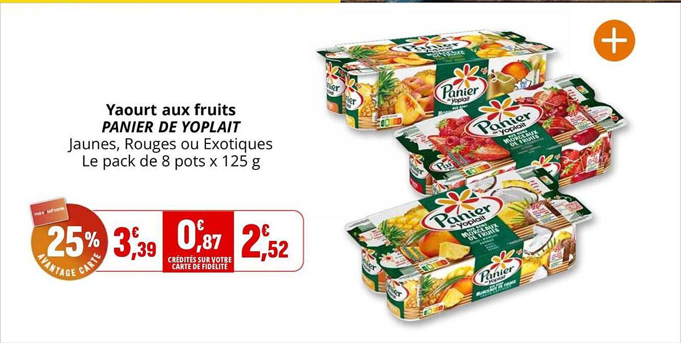 Yaourt aux fruits PANIER DE YOPLAIT Jaunes, Rouges ou Exotiques Le pack de 8 pots x 125 g