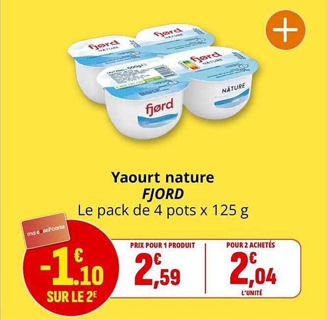 Yaourt nature FJORD Le pack de 4 pots x 125 g