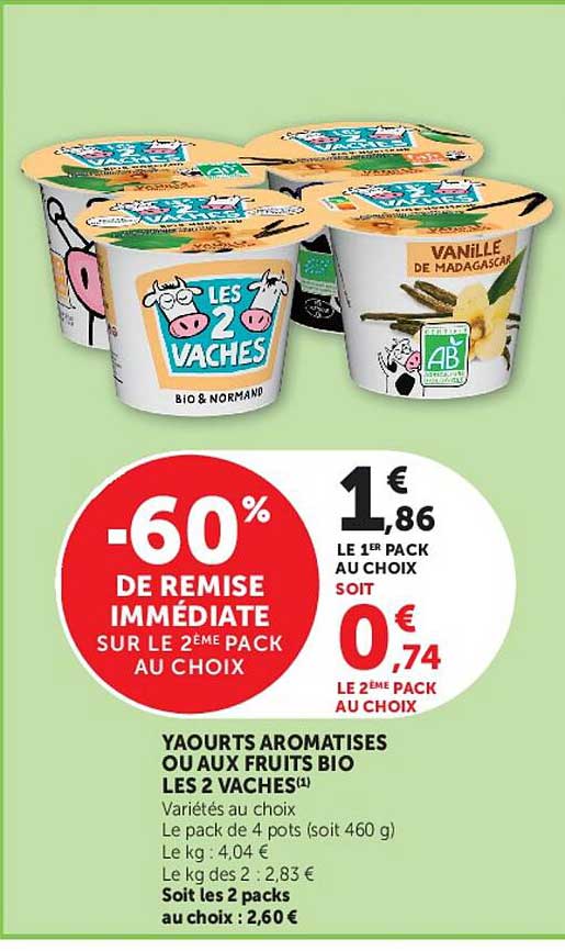 YAOURTS AROMATISÉS OU AUX FRUITS BIO LES 2 VACHES