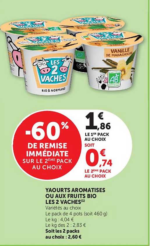 YAOURTS AROMATISES OU AUX FRUITS BIO LES 2 VACHES