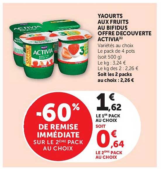 YAOURTS AUX FRUITS AU BIFIDUS OFFRE DECOUVERTE ACTIVIA(1)