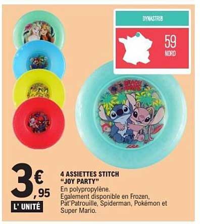 4 ASSIETTES STITCH "JOY PARTY"