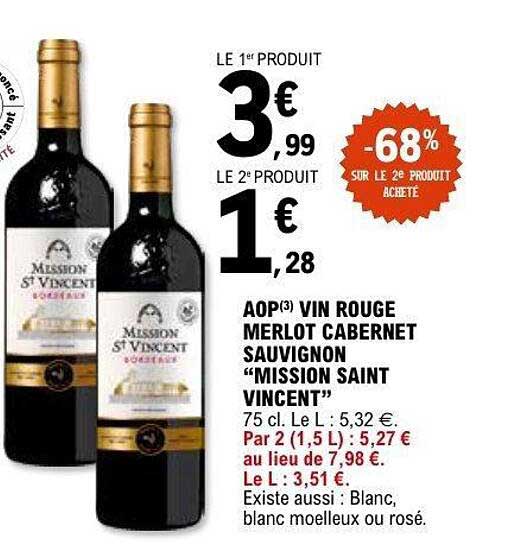 AOP(3) VIN ROUGE MERLOT CABERNET SAUVIGNON "MISSION SAINT VINCENT"
