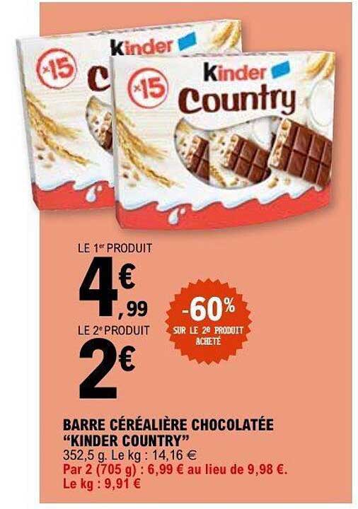 BARRE CÉRÉALIÈRE CHOCOLATÉE “KINDER COUNTRY”