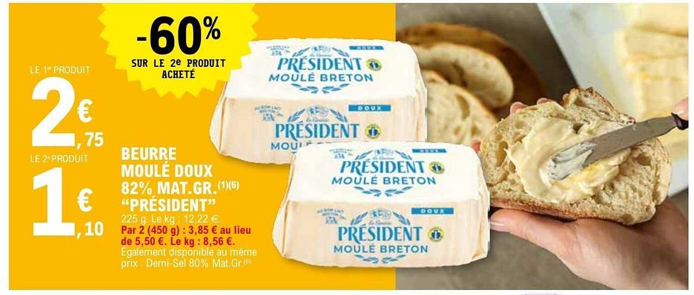 BEURRE MOULÉ DOUX 82% MAT.GR. "PRÉSIDENT"