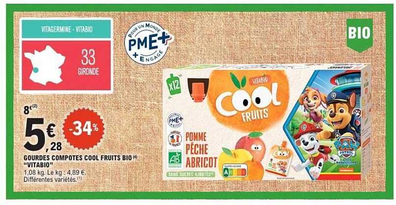 GOURDES COMPOTES COOL FRUITS BIO "VITABIO"