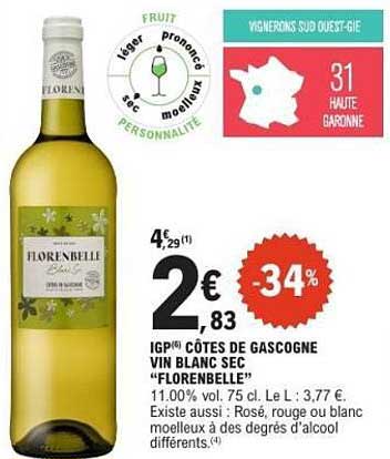 IGP Côtes de Gascogne Vin Blanc Sec "Florentbelle"