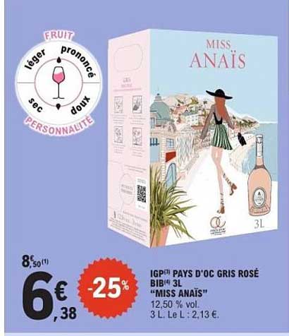 IGP® PAYS D'OC GRIS ROSÉ BIB® 3L "MISS ANAIS"