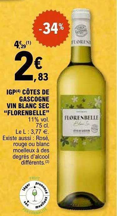IGP(4) CÔTES DE GASCOGNE VIN BLANC SEC "FLORENBELLE"