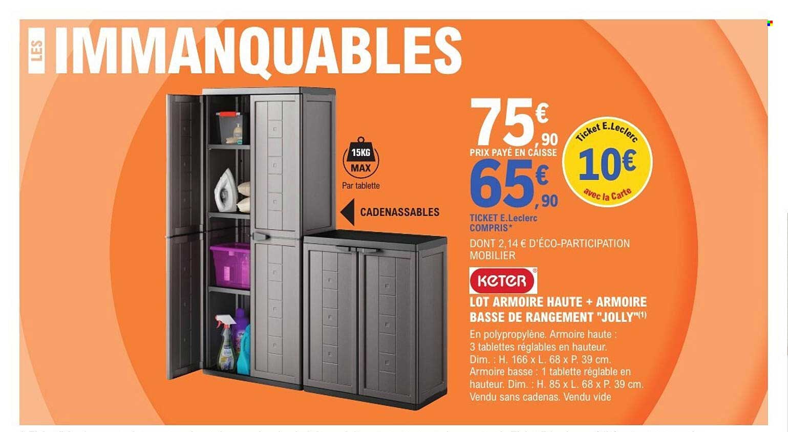 LOT ARMOIRE HAUTE + ARMOIRE BASSE DE RANGEMENT "JOLLY"