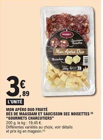 MON APÉRO DUO FRUITÉ DÉS DE MAASDAM ET SAUCISSON SEC NOISETTES